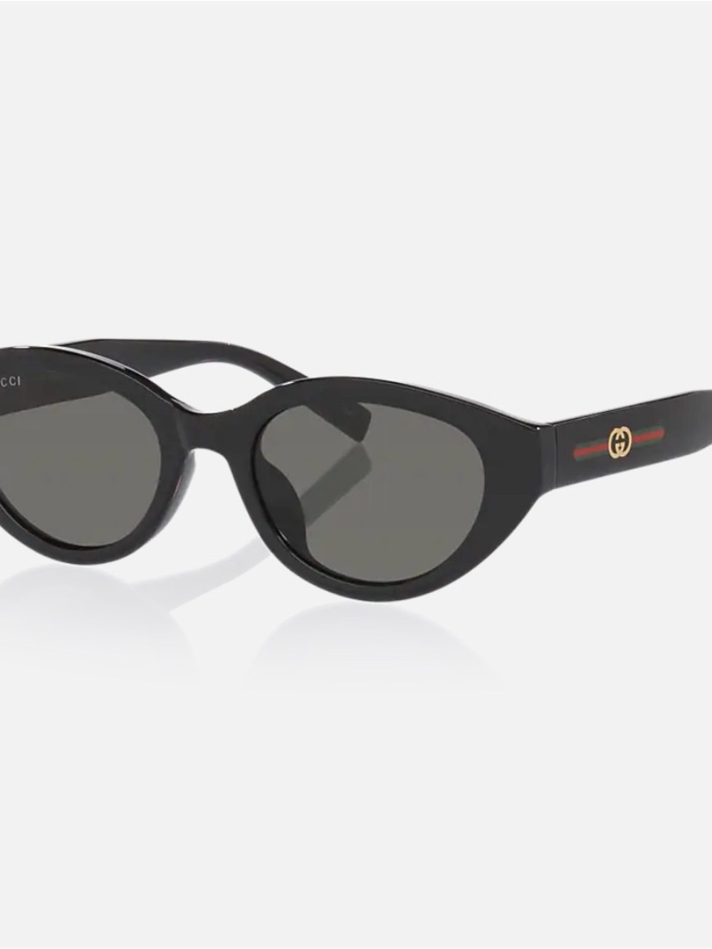 Gucci Black Cat-Eye Sunglasses with Gold Logo and Red-Green Stripe